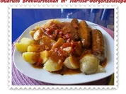 Fleisch: Bratwürstchen mit Harissa-Gorgonzola-Soße - Rezept