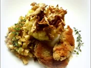 Parasolpilz-Schnitzel, Apfel-Zucchini-Gemüse und Kartoffelpüree - Rezept
