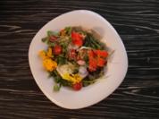 Rezept: Wildkräutersalat mit karamellisierten Ziegenkäse und gerösteten Walnüssen Wildkräutersalat mit karamellisierten Ziegenkäse und gerösteten Walnüssen - Rezept