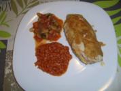 Cordonbleu mit Tomatenrisotto und Champignongemüse. - Rezept