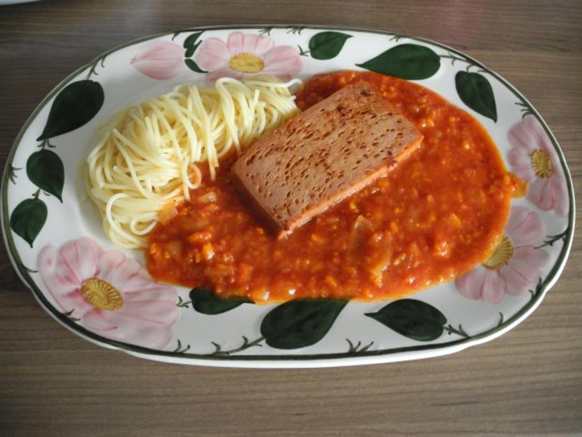 Vegan : Tomaten - Möhrensoßen mit Soja - Leberkäse - Rezept