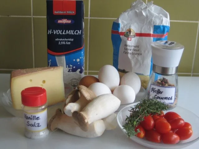 Omelett mit Kräuterseitlingen und Bergkäse (Pfannkuchen) - Rezept - Bild Nr. 4