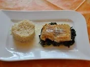 Kochen:Steinbeißerfilet auf Spinat mit Zitronensoße und Reis - Rezept