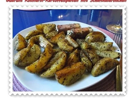 Kartoffeln: Rosmarin-Kartoffelspalten mit Schafskäseröllchen - Rezept