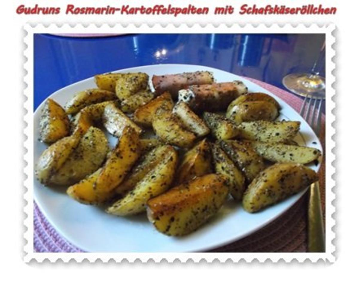 Bilder für Kartoffeln: Rosmarin-Kartoffelspalten mit Schafskäseröllchen - Rezept