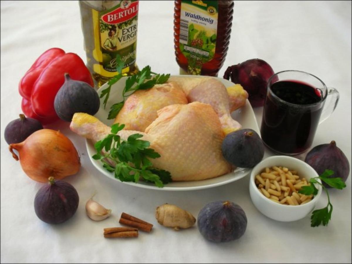 Gebackene Hühnerkeulen mit Gemüse, Portwein und Feigen - Rezept - Bild Nr. 3