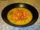 Kürbiscremesuppe mit gebackener Kürbiseinlage - Rezept