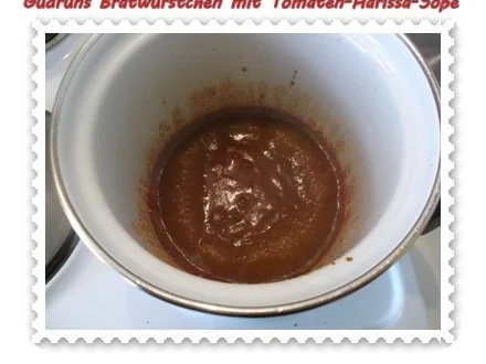 Fleisch: Bratwürstchen mit Tomaten-Harissa-Soße und Pellkartoffeln - Rezept - Bild Nr. 3