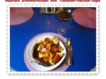Fleisch: Bratwürstchen mit Tomaten-Harissa-Soße und Pellkartoffeln - Rezept - Bild Nr. 7