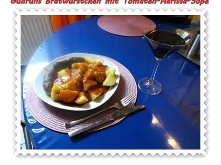 Fleisch: Bratwürstchen mit Tomaten-Harissa-Soße und Pellkartoffeln - Rezept - Bild Nr. 8