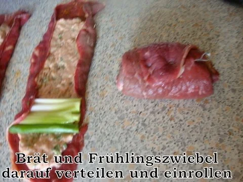 Rezept: Rouladen mit Frühlingszwiebel-Kalbsbrätfüllung Bild Nr. 9 Rouladen mit Frühlingszwiebel-Kalbsbrätfüllung - Rezept - Bild Nr. 9