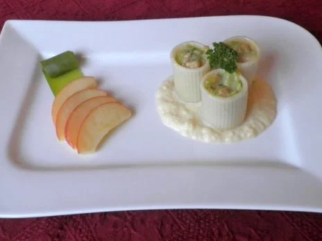 Mit Hähnchen und Lauch gefüllte Nudeln ... - Rezept - Bild Nr. 3