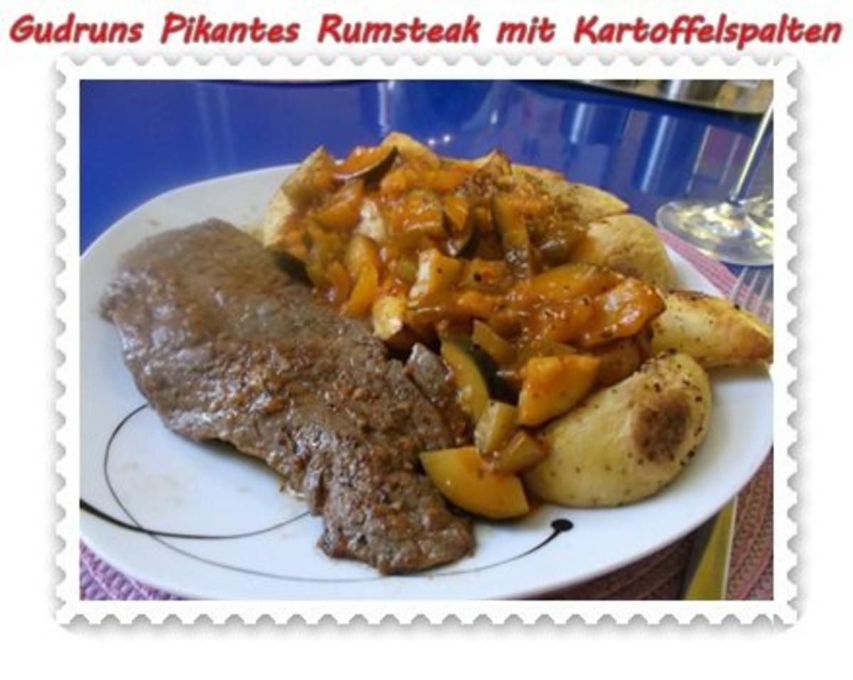 Bilder für Fleisch: Pikantes Rumpsteak mit Kartoffelspalten und Tomatensoße - Rezept