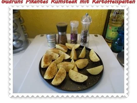Rezept: Fleisch: Pikantes Rumpsteak mit Kartoffelspalten und Tomatensoße Bild Nr. 7 Fleisch: Pikantes Rumpsteak mit Kartoffelspalten und Tomatensoße - Rezept - Bild Nr. 7