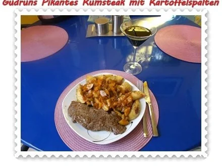 Rezept: Fleisch: Pikantes Rumpsteak mit Kartoffelspalten und Tomatensoße Bild Nr. 14 Fleisch: Pikantes Rumpsteak mit Kartoffelspalten und Tomatensoße - Rezept - Bild Nr. 14