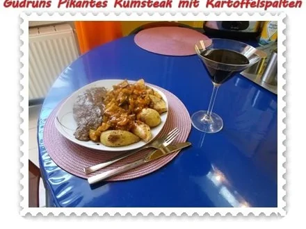 Rezept: Fleisch: Pikantes Rumpsteak mit Kartoffelspalten und Tomatensoße Bild Nr. 15 Fleisch: Pikantes Rumpsteak mit Kartoffelspalten und Tomatensoße - Rezept - Bild Nr. 15