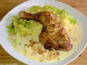 Hähnchenkeulen mit Kartoffel-Wirsing-Püree - Rezept