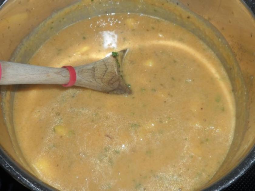 Teriyaki Hähnchen mit Mango Erdnuss Soße, Curry Möhren Reis und ...