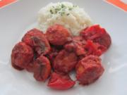 Wurst-Curry mit Reis - Rezept