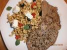 Nudelsalat griechisch angehaucht mit Rinder-Minutensteaks vom bayerischen Jungbullen - Rezept