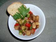Bunter Brotsalat - mit Sellerie, Tomaten, Spargel und Schinken - Rezept