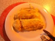 Cannelloni mit Gorgonzolakürbis-Ziegenkäse-Füllung und Bechamelsoße überbacken - Rezept