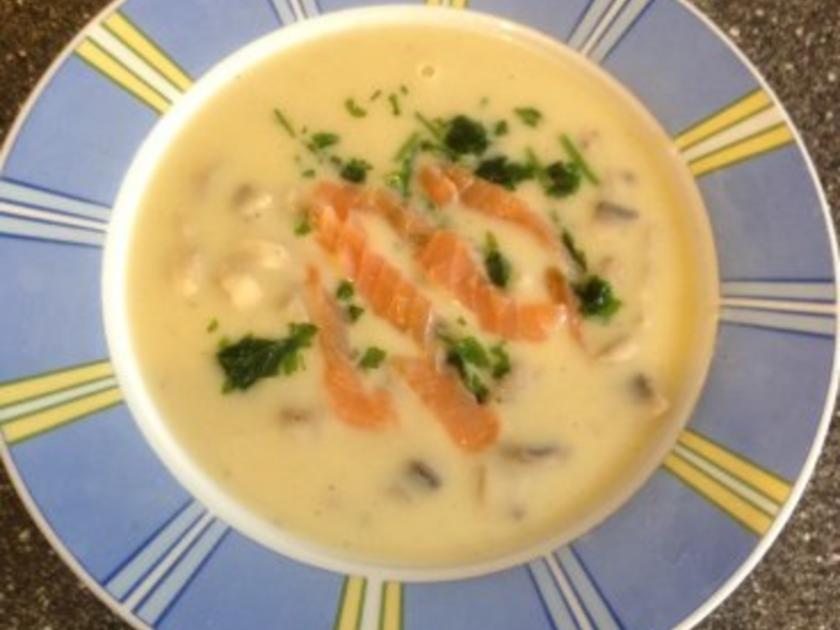 Kartoffel Champignon Suppe mit Räucherlachs - einfach - von nannsi Kartoffel Champignon Suppe mit Räucherlachs - einfach - von nannsi