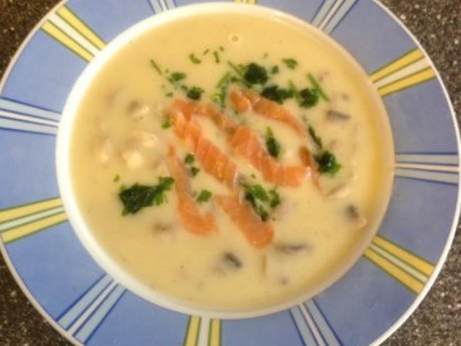 Kartoffel - Champignon - Suppe mit Räucherlachs - Rezept - kochbar.de