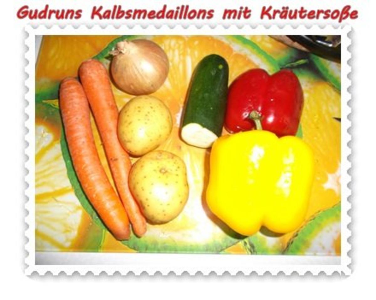 Fleisch: Kalbsmedaillons mit Käse-Kräutersoße und gedämpften Gemüse - Rezept - Bild Nr. 2