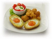 Panierter Blumenkohl dazu gebackene Kartoffeleier - Rezept