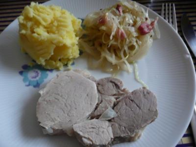 Wellfleisch, Sauerkraut, Kartoffelpüree - Rezept