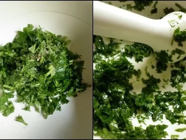 Petersilien-Kartoffelpüree mit Spinat, Salzmandeln  und gebratenen Hexen - Rezept - Bild Nr. 7