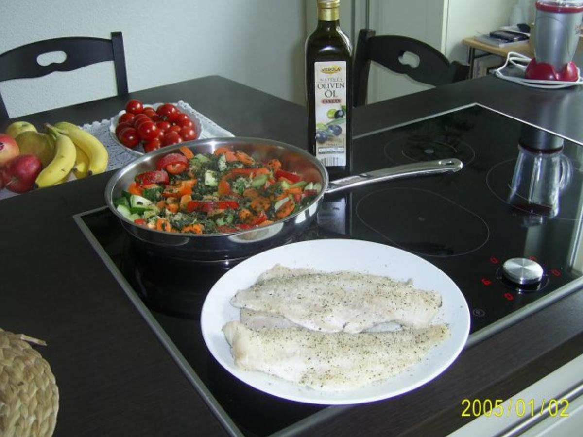 Fisch: Gebratener Dorsch mit frischen buntem Pfannengemüse - Rezept - Bild Nr. 2