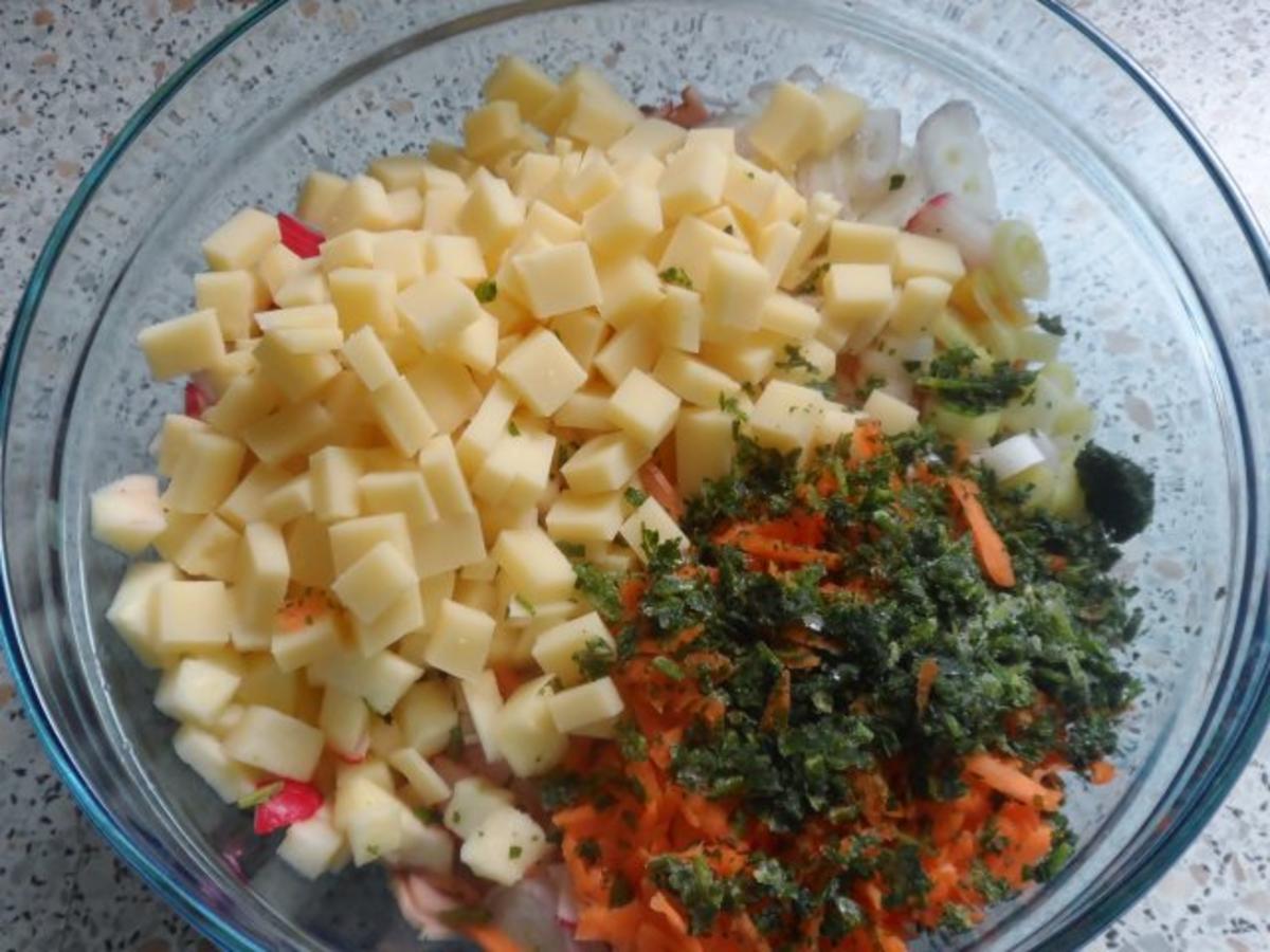 Salate: Bunter Leberkäse-Salat mit Orangen-Senf-Dressing - Rezept - Bild Nr. 6