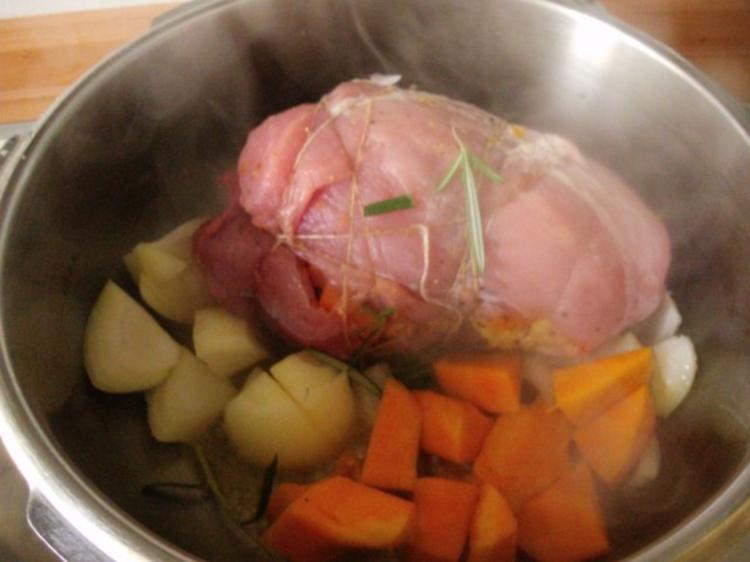 Schweinebraten mit Kürbis Apfelfüllung - einfach - 97 kcal/100g