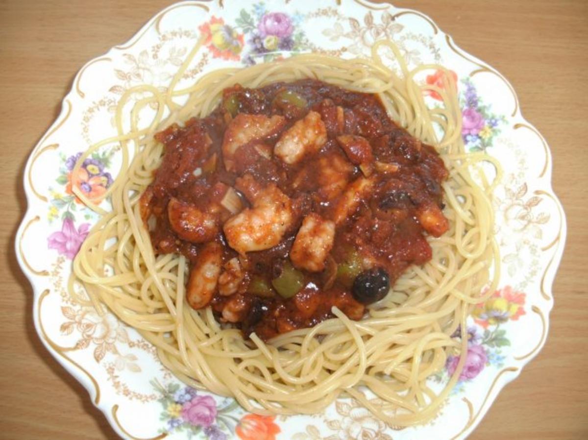 Hauptgericht: Spaghetti mit Riesengarnelen und Tomaten - Rezept