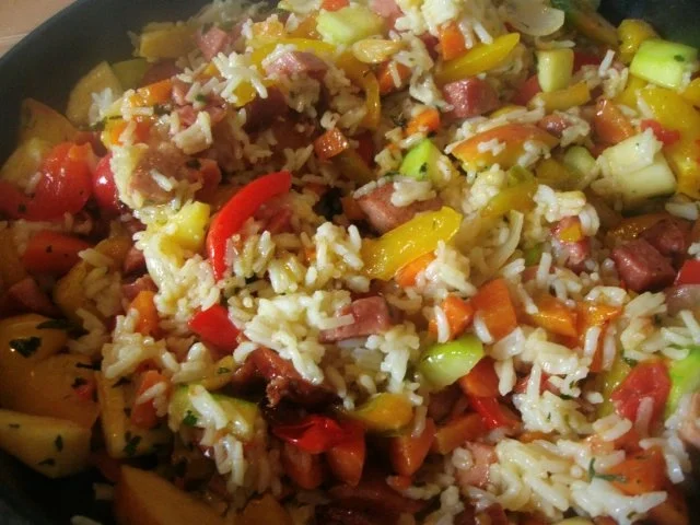 Rezept: herbstlich bunte Reispfanne herbstlich bunte Reispfanne - Rezept