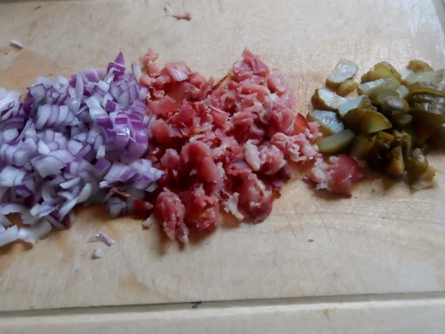 Rezept: Fruchtiger Rote-Bete-Kartoffel-Salat mit Apfel und Schinken Bild Nr. 4 Fruchtiger Rote-Bete-Kartoffel-Salat mit Apfel und Schinken - Rezept - Bild Nr. 4