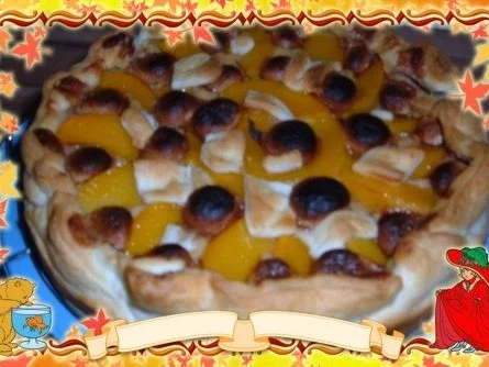 Rezept: Blätterteig : Kuchen mit Pfirsich - Pudding - Marzipan Blätterteig : Kuchen mit Pfirsich - Pudding - Marzipan - Rezept