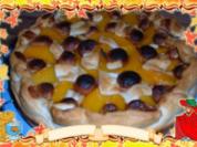 Blätterteig : Kuchen mit Pfirsich - Pudding - Marzipan - Rezept