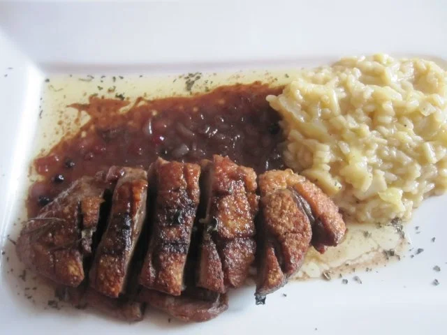 Entenbrust gebraten mit Apfelrisotto - Rezept