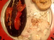 Auberginen gefüllt mit Camenbert und einem Yoghurt-Dip - Rezept