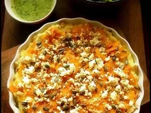 Gratinierte Stampfkartoffeln mit Hokkaido und Feta dazu Petersilienöl - Rezept