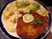Stielkotelett mit Rosenkohl und Kartoffelgratin - Rezept