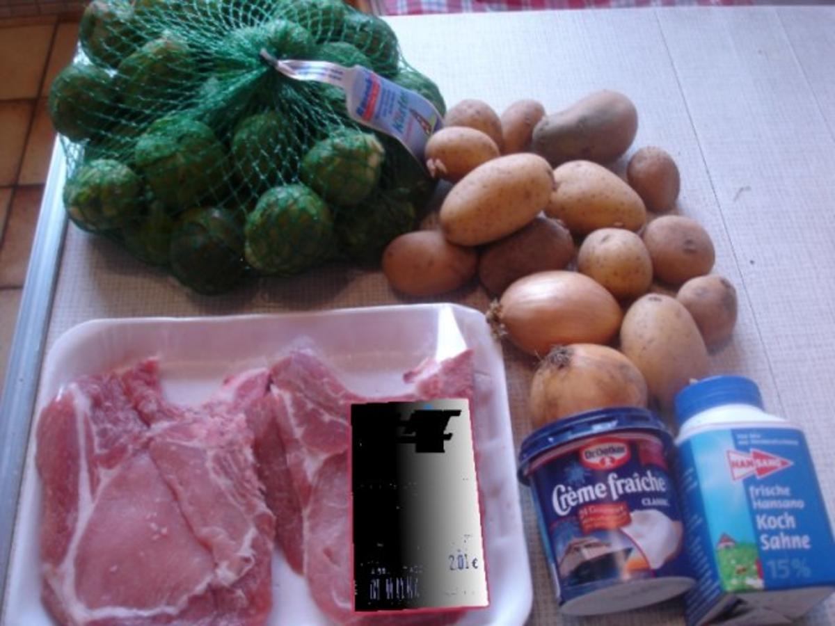 Stielkotelett mit Rosenkohl und Kartoffelgratin - Rezept - Bild Nr. 2