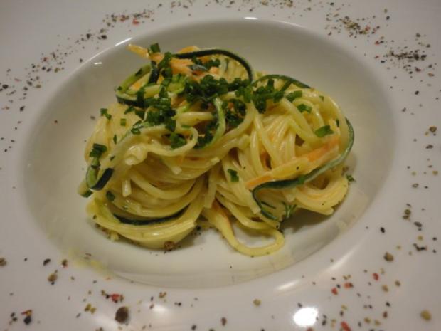 Pasta mit Gemüse Streifen und Mascarpone Sauce - Rezept ...
