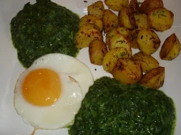 Spiegeleier mit Spinat und Bratkartoffel - Rezept
