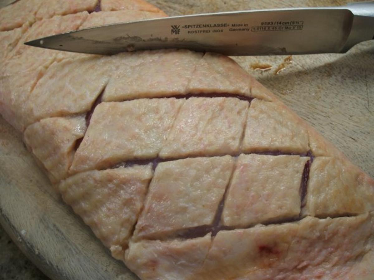 Geflügel: Barbarie Entenbrust auf Apfel Pflaumen Zwiebel Gemüse ...
