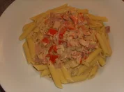 Pasta mit Paprika-Schinken-Sahne Soße - Rezept