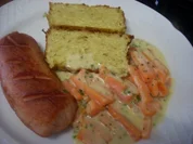 Karotten-Rahm-Gemüse mit Geflügel-Fleischwurst und Kartoffelterrine - Rezept